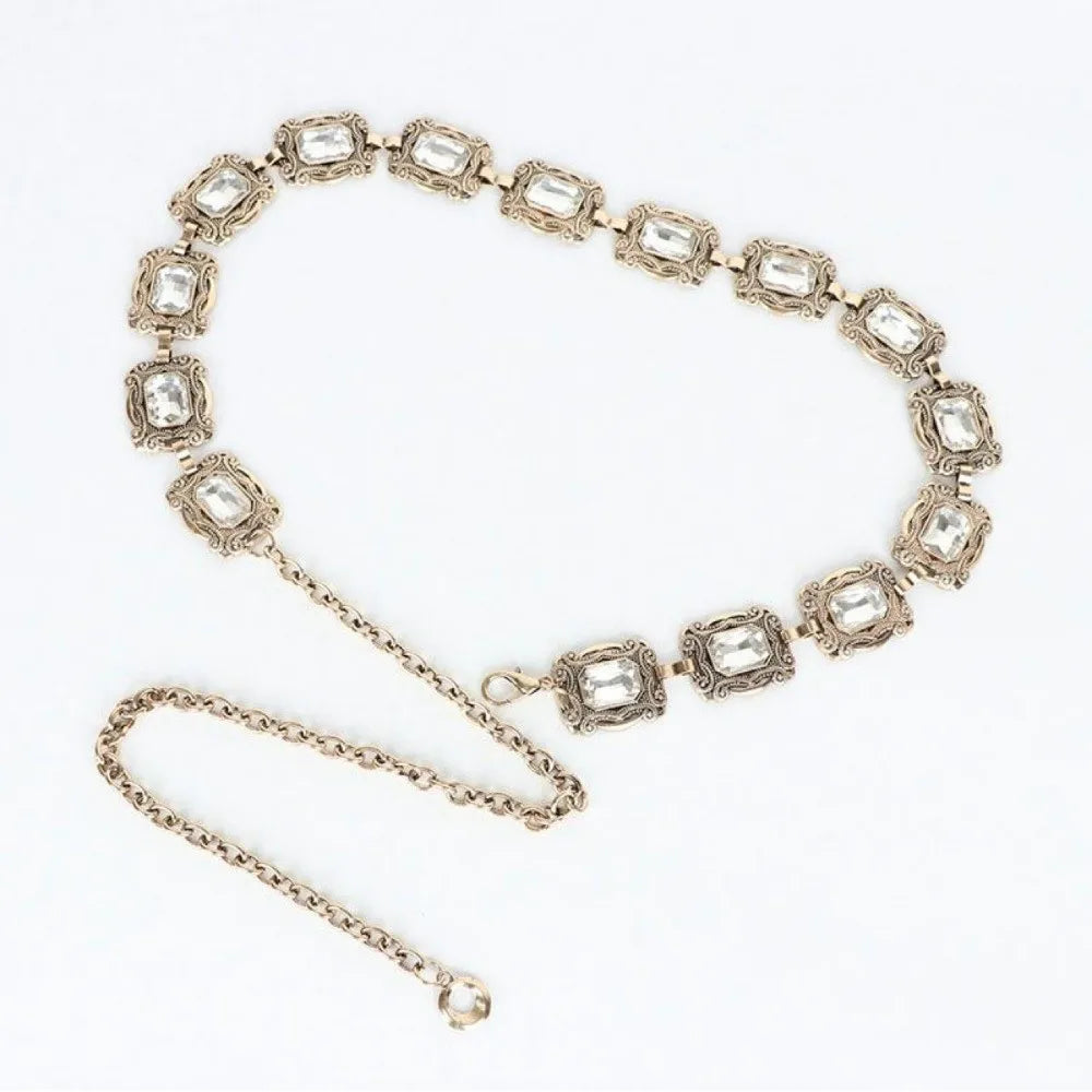 New fashion ladies belt, casual retro ladies belt, versatile acrylic crystal metal chain ladies belt , LR1573