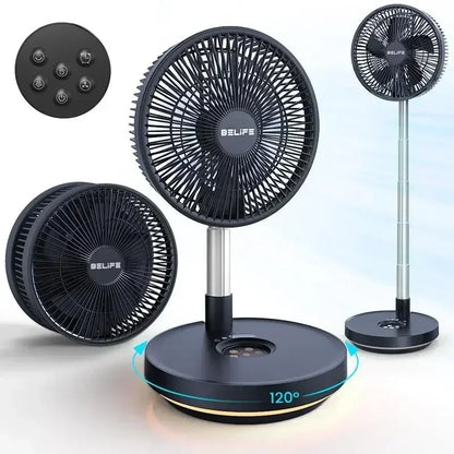 Belife X10 Portable Fan, Cordless Oscillating Fan with Remote, Foldable Telescopic Adjustable Height Fan with LED Light & Timer