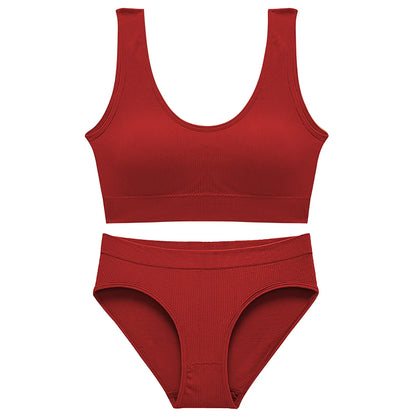 Women Seamless Bra Set Seamless Non Wire Brassiere High Waist Underwear Female Wide Shoulder Strap Vest Bras Set Women Underwear