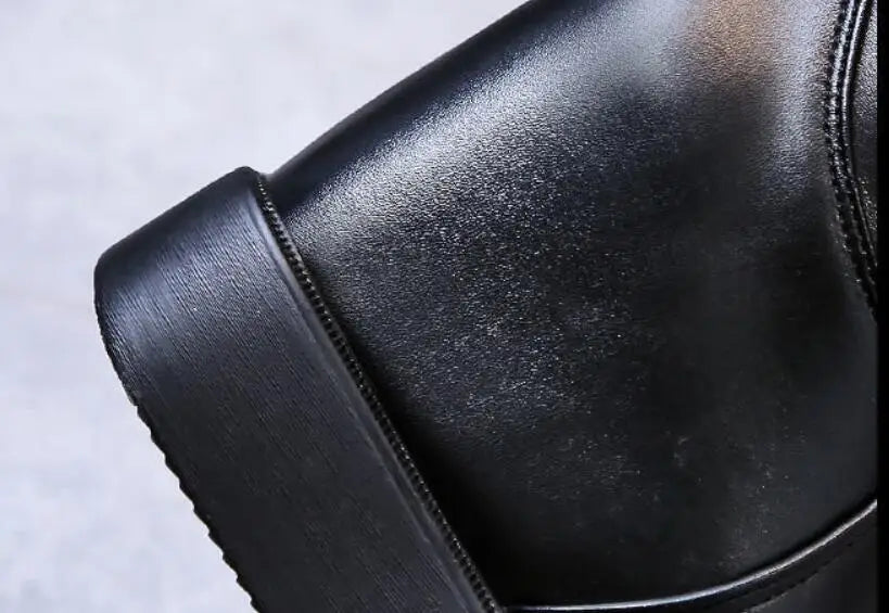 Knee Thigh High New In Women's Boots Genuine Leather Fur Long Shoes for Women Winter 2025 Wedges Chunky Platform Heeled Black