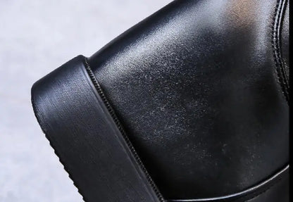 Knee Thigh High New In Women's Boots Genuine Leather Fur Long Shoes for Women Winter 2025 Wedges Chunky Platform Heeled Black