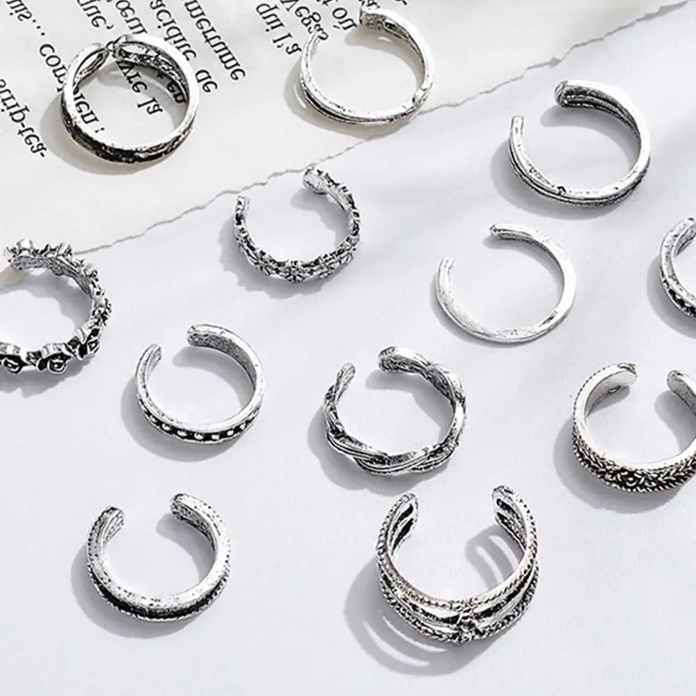 12pcs/Set Kpop Jewelry Open Heart Shape White Copper Alloy Toe Rings Foot Ring Set Korean Style Accessories Women Accessories
