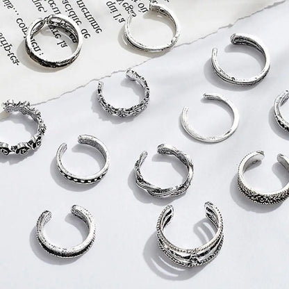 12pcs/Set Kpop Jewelry Open Heart Shape White Copper Alloy Toe Rings Foot Ring Set Korean Style Accessories Women Accessories