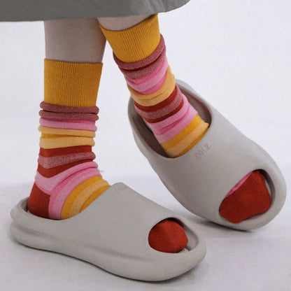 Autumn Winter Fashion For Woman Concave Convex Three-dimensional Stripes Colorful Cotton Socks Mid Tube Soft Sport Casual Sox