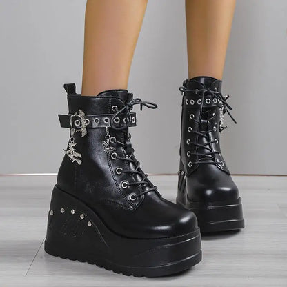 2025 New Boots for Women Fashion Hot Sale Punk Goth Platform Heels Wedge Women's Boots Casual Goth Punk Size 43 Women's Shoes