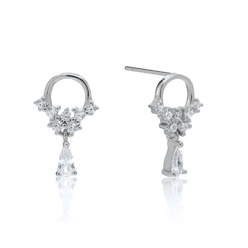 925 Sterling Silver Ear Needle Geometric Zircon Metal Earrings for women Shiny Crystal Luxury Small Stud Fashion Wedding Jewelry