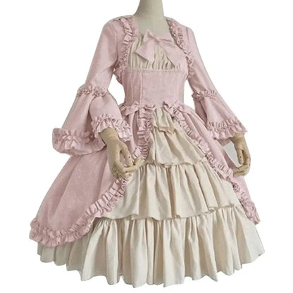 Cute Cosplay Black Dresses Women Lolita Lady Retro Square Neck Tight Waist Bowknot Medieval Dress Dress Party Costume Vestidos