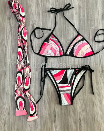 Luxury Design Women's Black Red Scarf Bikini Sets Letter Signature Logo Beachwear Designer Brand Lady Headband Swimsuit Swimwear