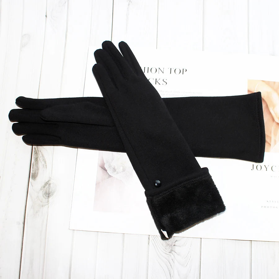 Cotton Long Gloves for Women's Stretch Autumn and Winter Warmth 38cm Windproof and Sun Resistant Knitted Sleeves