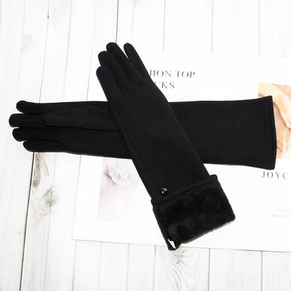 Cotton Long Gloves for Women's Stretch Autumn and Winter Warmth 38cm Windproof and Sun Resistant Knitted Sleeves