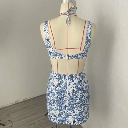 BEACHCICI Women's Bikini One Piece Summer Fashion Suspender Printed Tie Up Hollow Out Slit Beach Holiday Swimwear For Female