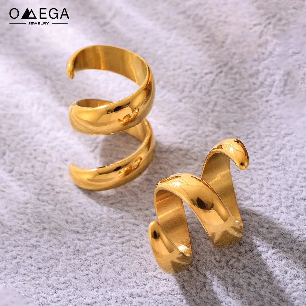 Fashion Spiral 316L Stainless Steel Rings For Women Men 18K Gold Plated Spring Shape Unisex Women's Men's Ring Couples Jewelry