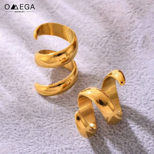 Fashion Spiral 316L Stainless Steel Rings For Women Men 18K Gold Plated Spring Shape Unisex Women's Men's Ring Couples Jewelry