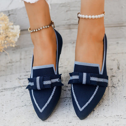 Women Flats 2024 New Knitted Slip Breathable Comfortable Solid Color Shoes Casual Pointed Toe Walking Loafers Sneakers Women