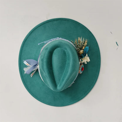Embroidered three-dimensional flower fedora hat Women's jazz top hat Spring and autumn panama church fashion elegant wedding Hat
