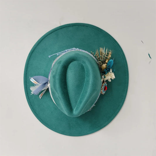 Embroidered three-dimensional flower fedora hat Women's jazz top hat Spring and autumn panama church fashion elegant wedding Hat