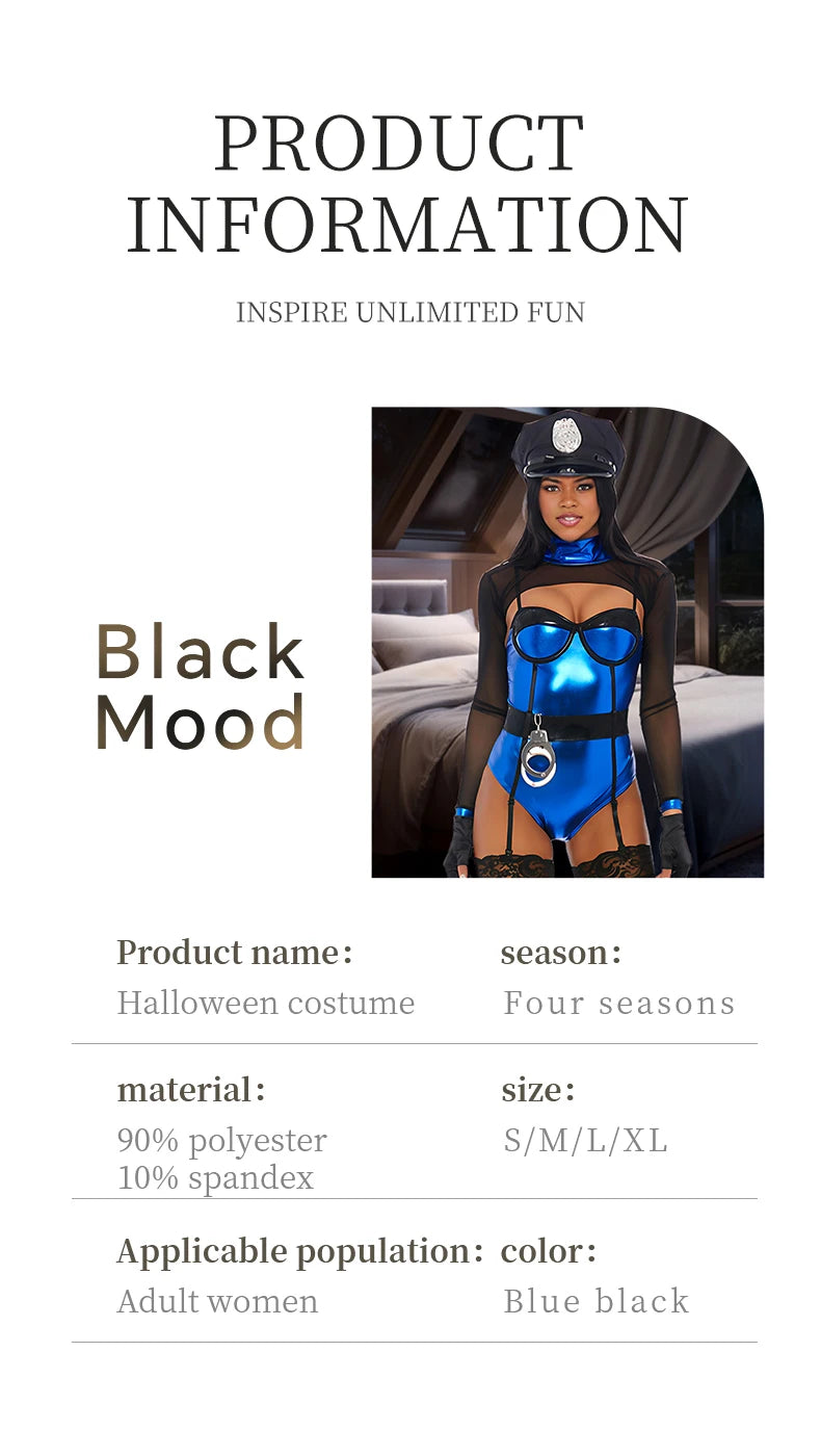 Women's Mean Business Sexy Cop Costume Sexy Bodycon Catsuit Cosplay Costume For Adults