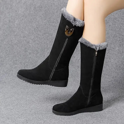 Warm Chelsea High Fur Boots Women 2025 Winter Shoes for Women Chunky Mid-calf Plush Snow Flat Boots ZIP Fashion Botas De Mujer