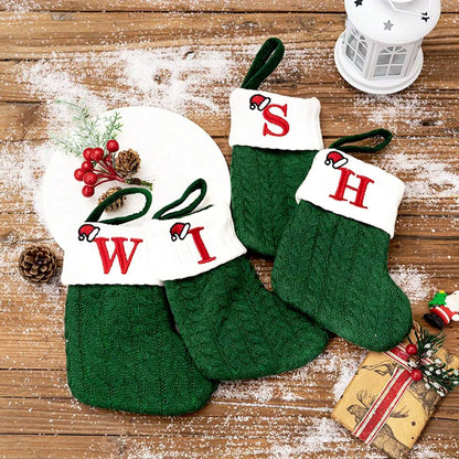 Christmas Letters Stocking Christmas Decor For Home 2024 Xmas Tree Pendant Gifts Green Snowflake Socks Christmas Party Decors