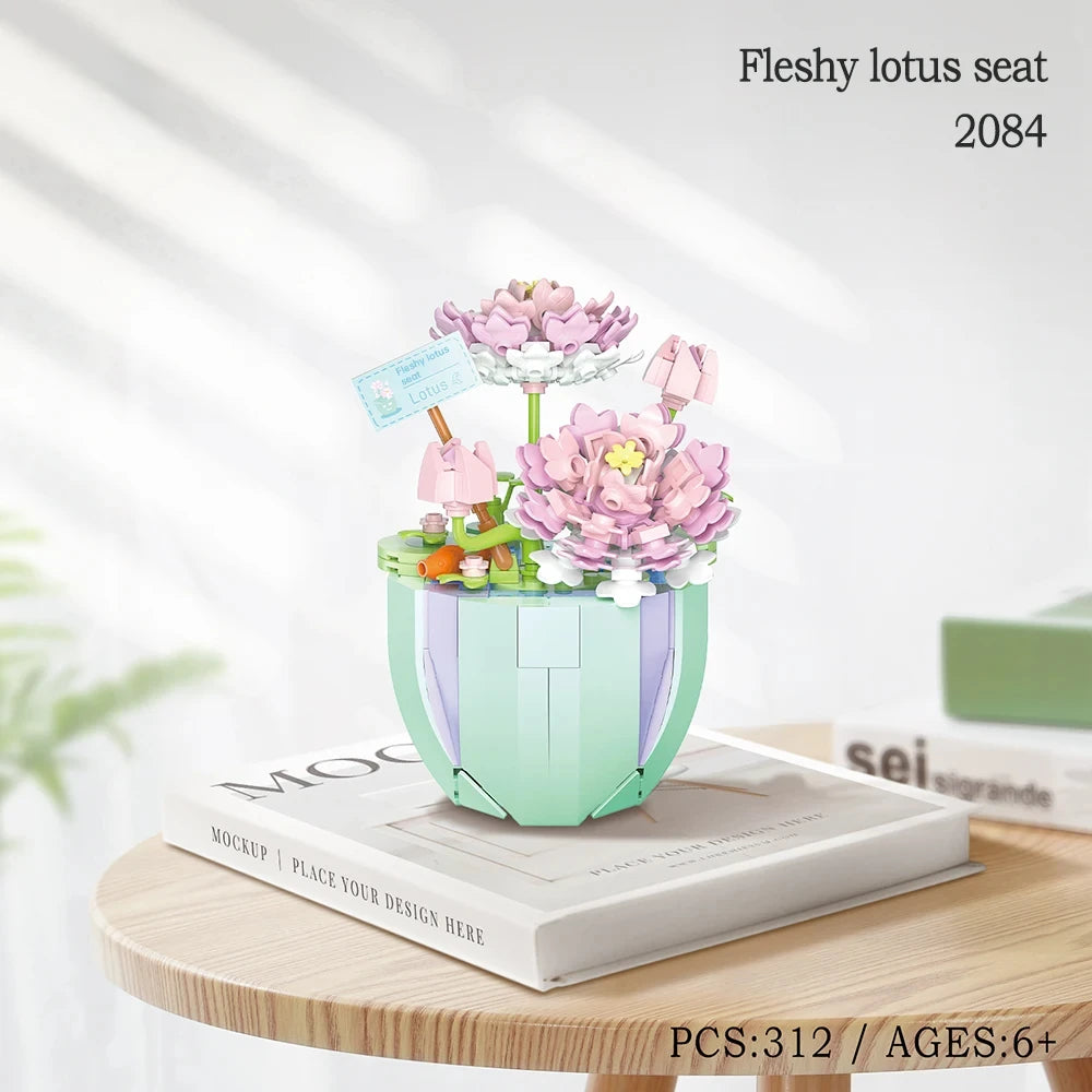 Building Blocks Set Orchid Flowers Bouquet Flower Blocks Bonsai Plant Model Bricks DIY Home Decoration Toys Kids Chirstmas Gifts