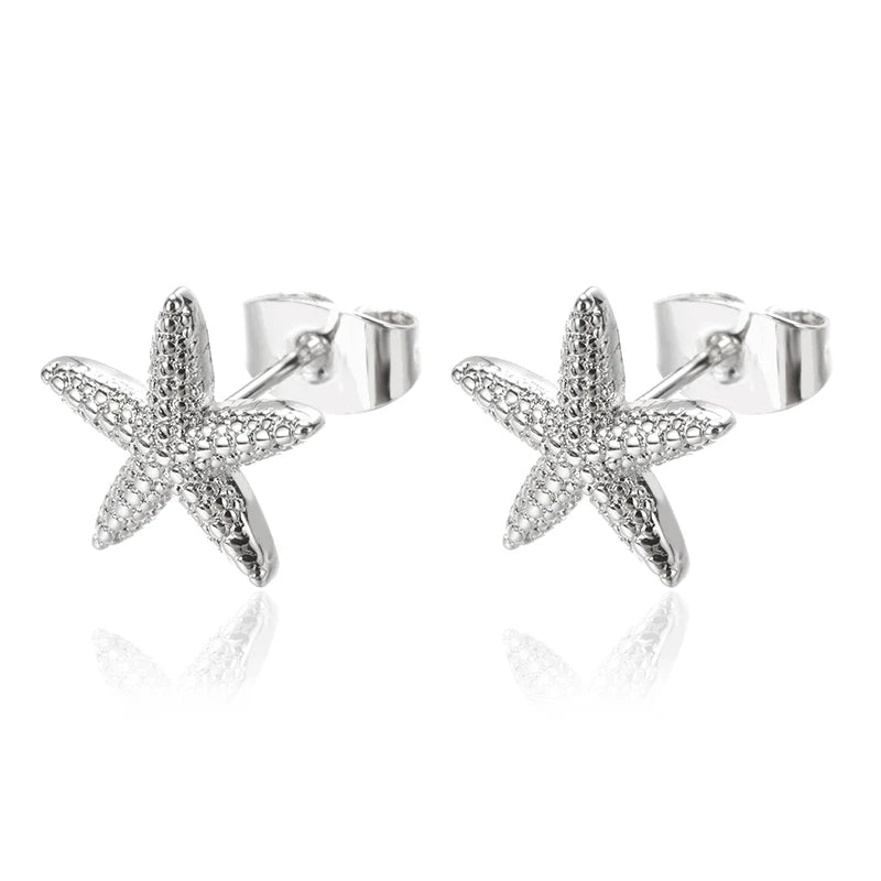 Geometric Fashion Temperament Casual Starfish Stud Earrings For Women Stainless Steel Earrings Female Summer Jewelry Gift