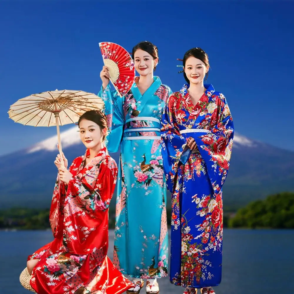 Cosplay Costume Traditional Japanese Kimono Japanese Style Printed Floral Sakura Girl Kimono Dress Elegance Asian