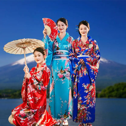 Cosplay Costume Traditional Japanese Kimono Japanese Style Printed Floral Sakura Girl Kimono Dress Elegance Asian