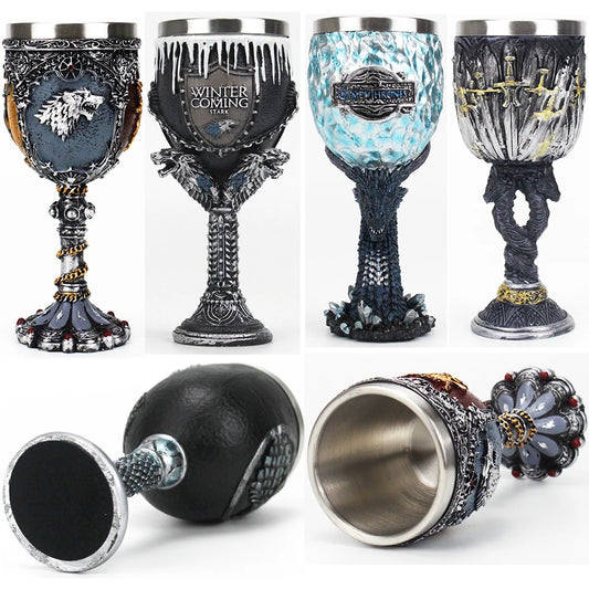 GOT Goblet 200ml High Quality Resin Stainless Steel Wine Glass Champagne Goblet Halloween Christmas Gift Fantasy Retro Drinkware