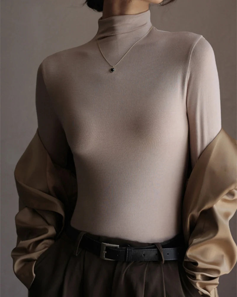 Women's Solid Innerwear Pullovers Sweaters Autumn Winter Casual Long Sleeve Bottoming Tops High Quality Half-High Collar Jumpers