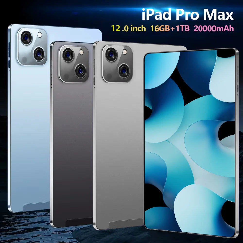 2025 NEW Original iPad PRO MAX 12inch Tablet Android 15 16GB+1TB 20000mAh 5G DualSIM Bluetooth WiFi HD 4K Screen Tablet PC Wifi7