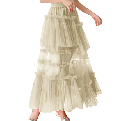 Skirts For Party 2024 Women's Long Summer Tulle Skirt Elegant High Waist Cocktail Party Wedding Flared Hem Dance Skirt for Girls