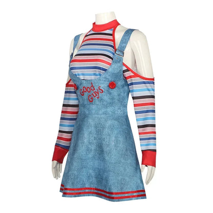 Chucky Doll Cosplay Costumes Women Outfit Adult Girls Fancy Dresses Horror Ghost Doll Clown Halloween Carnival Costume
