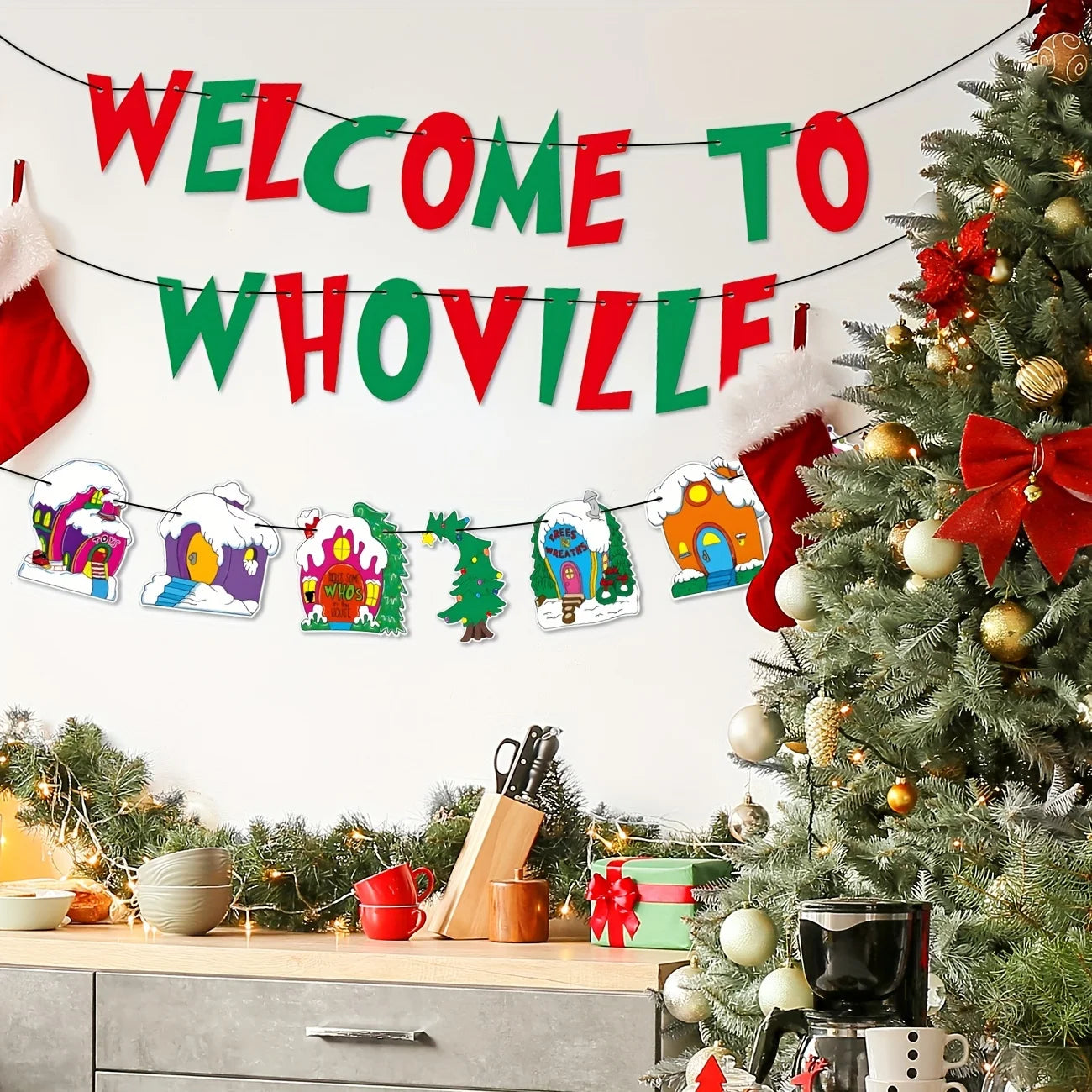 Welcome to Whoville Banner Whoville Sign Christmas Decorations Red and Green Christmas Banner Xmas Whoville Christmas Village Tr