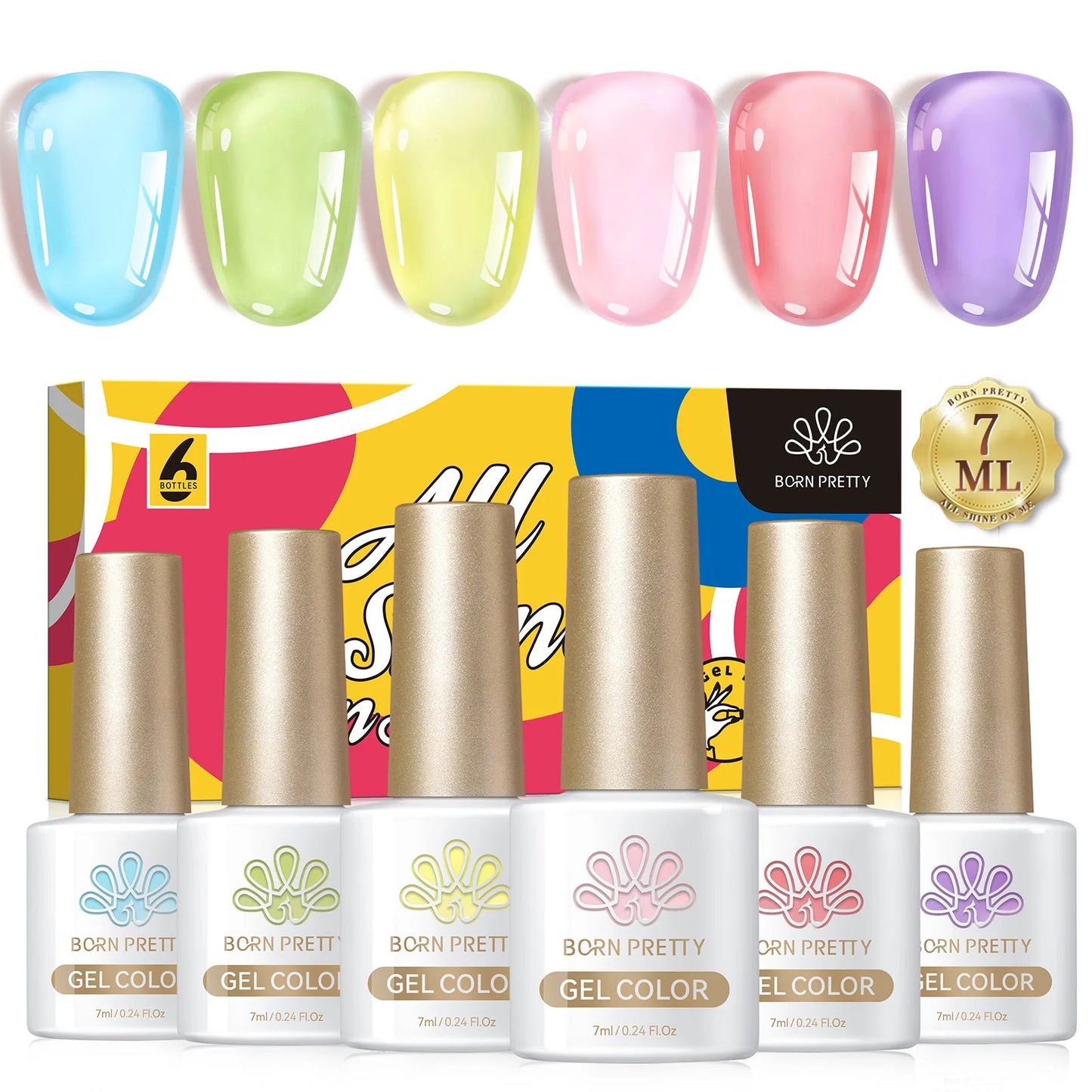 BORN PRETTY 7ml Glitter Gel Nail Polish Set Sparkly Shiny Gold Silver Pink Glitter Gel Polish Kit Winter Christmas Gift Box