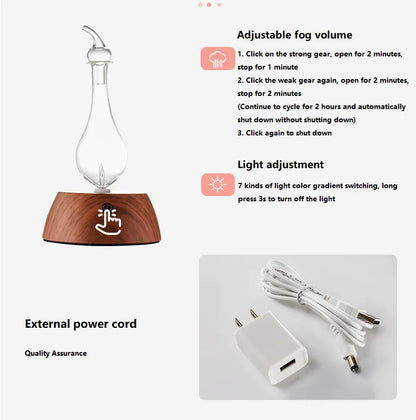 50ML Waterless Essential Oil Pure Diffuser Mini Nebulizer Aromatherapy Wood Glass Household Aroma Diffusers Colorful Night Light