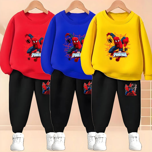 2025 Autumn New Children's Hoodies Sets Anime Spiderman Boys Pullover and Long Pants Two Piece Set Kids Casual Thin Tracksuit