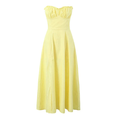 Boho Inspired yellow cotton midi dress women corset sexy summer dress fish boned slim fit strapless elegant party dresses ladies