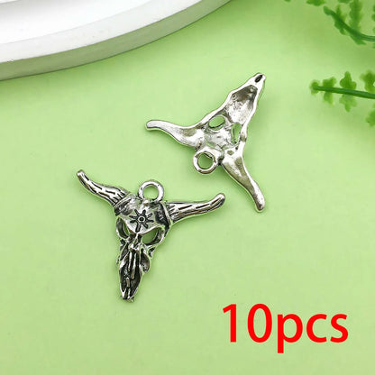 10/12pcs Halloween Decorate Charms Alloy Skull moth,Spider,Bull Head,bat Pendants for DIY Jewelry Making Accessories