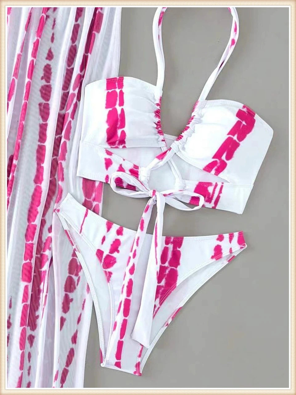 3 Pieces Tie Dye Cross Bikini 2025 Women Sexy Halter Swimsuit & Cover Up Pants Swimwear Bathers Bathing Swimming Suit Beachwear