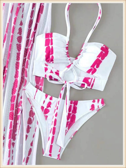 3 Pieces Tie Dye Cross Bikini 2025 Women Sexy Halter Swimsuit & Cover Up Pants Swimwear Bathers Bathing Swimming Suit Beachwear