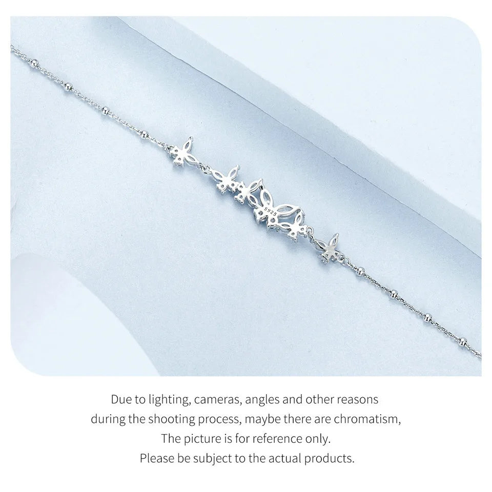 Bamoer 925 Sterling Silver Exquisite Dancing Butterfly Bracelet Pave Setting CZ Shiny Chain Link for Women Wedding Fine Jewelry
