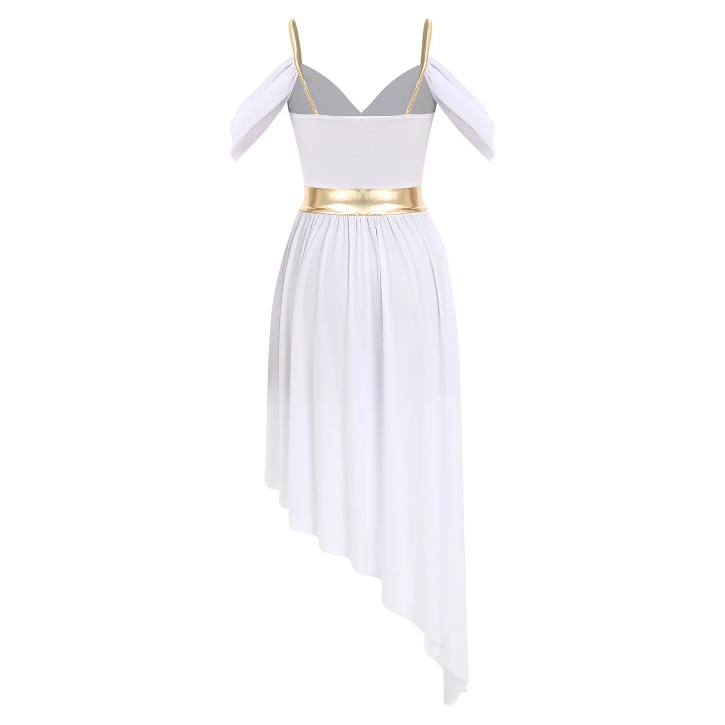Womens Ancient Greek Costume Halloween Roman Queen Cosplay Dress Metallic Shiny Off Shoulder Sling Carnival Roleplay Dress Up