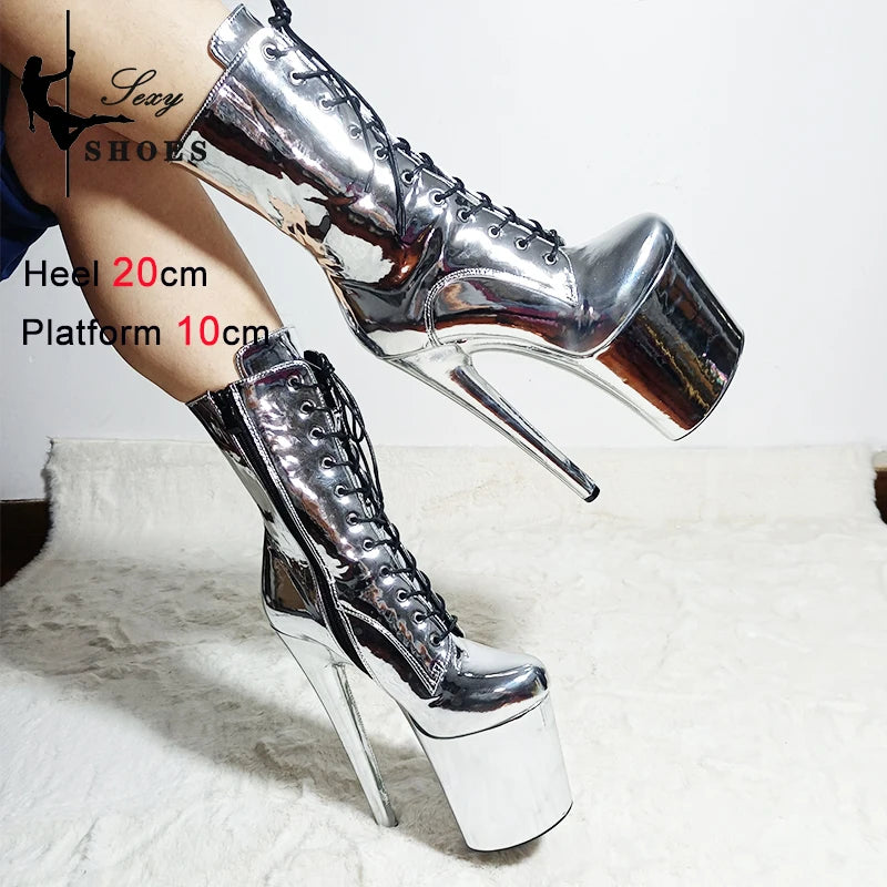 New Gold Shoes for Women 2025 Platform Heels Pole Dance Stripper 20cm/8Inch Sexy Ankle Boots Round ToeThin Heels Ladies Shoes