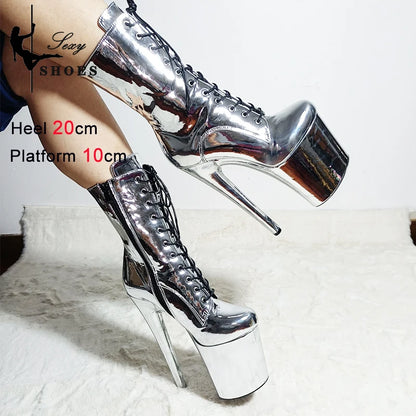 New Gold Shoes for Women 2025 Platform Heels Pole Dance Stripper 20cm/8Inch Sexy Ankle Boots Round ToeThin Heels Ladies Shoes