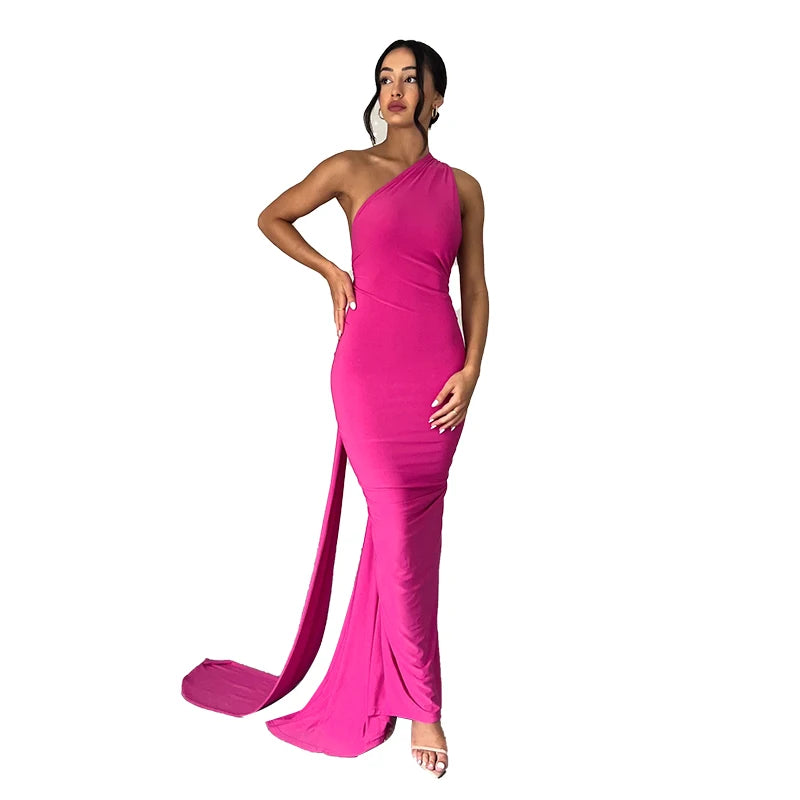 Hugcitar One Shoulder Backless Adjustable Scarf Loop Ruched Sexy Maxi Dress 2025 Women Elegant Y2K Streetwear Festival Outfit