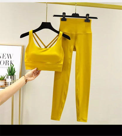 TRY TO BN Women's Tracksuit Yoga Sets Fitness Leggings Sports Bra Naked Sportwear Breathable Workout Two Pieces Suit Gym Clothes