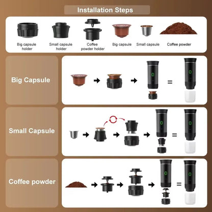 3 in 1 Electric Travel Espresso Machine Heating Water Portable Coffee Maker Compatible with Ground Coffee Small Large Capsules