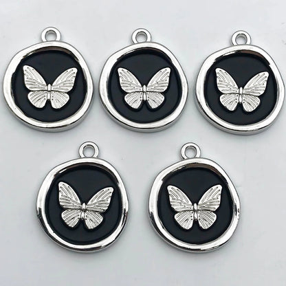 5Pcs Metal Alloy Charms Black Series Sweet and Cool Style Butterfly Cross Flower Shape Pendants Decorations For Jewelry Making