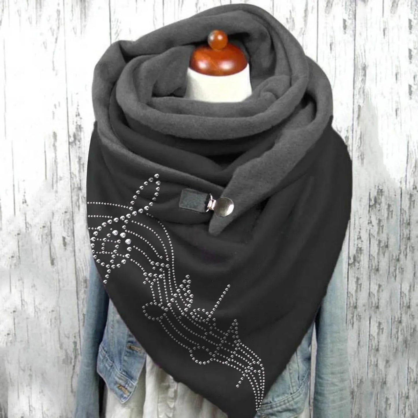 Fashion Scarf Graphic Music Note Print Square Scarves With Button Clasp Women Winter Warm Scarf Female Neck Warmer Blanket Wraps