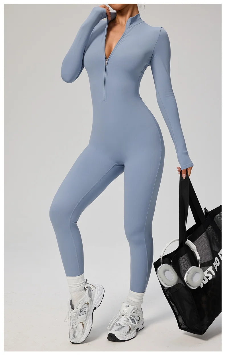 TRY TO BN Sports Yoga Jumpsuit Long Sleeves Zipper Sportswear Fitness Pants Workout Bodysuit One Piece Tights Women Gym Clothing